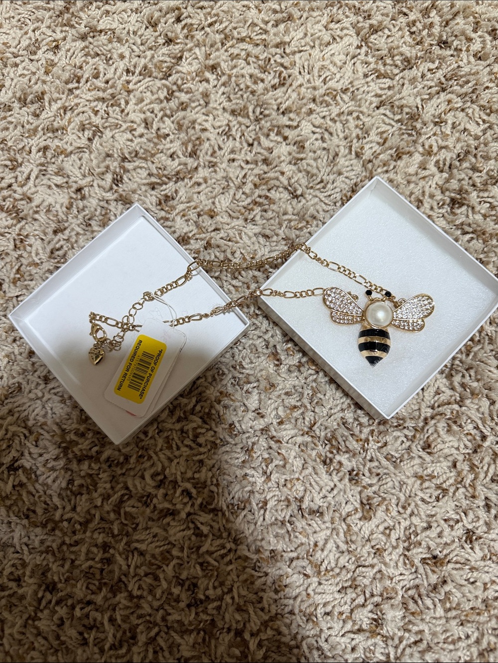 Gold-Tone Bee Necklace with Pearl and Black Stripes